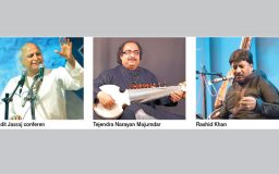 Pandit Jasraj, Tejendra Narayan Majumdar and Rashid Khan tonight’s attraction